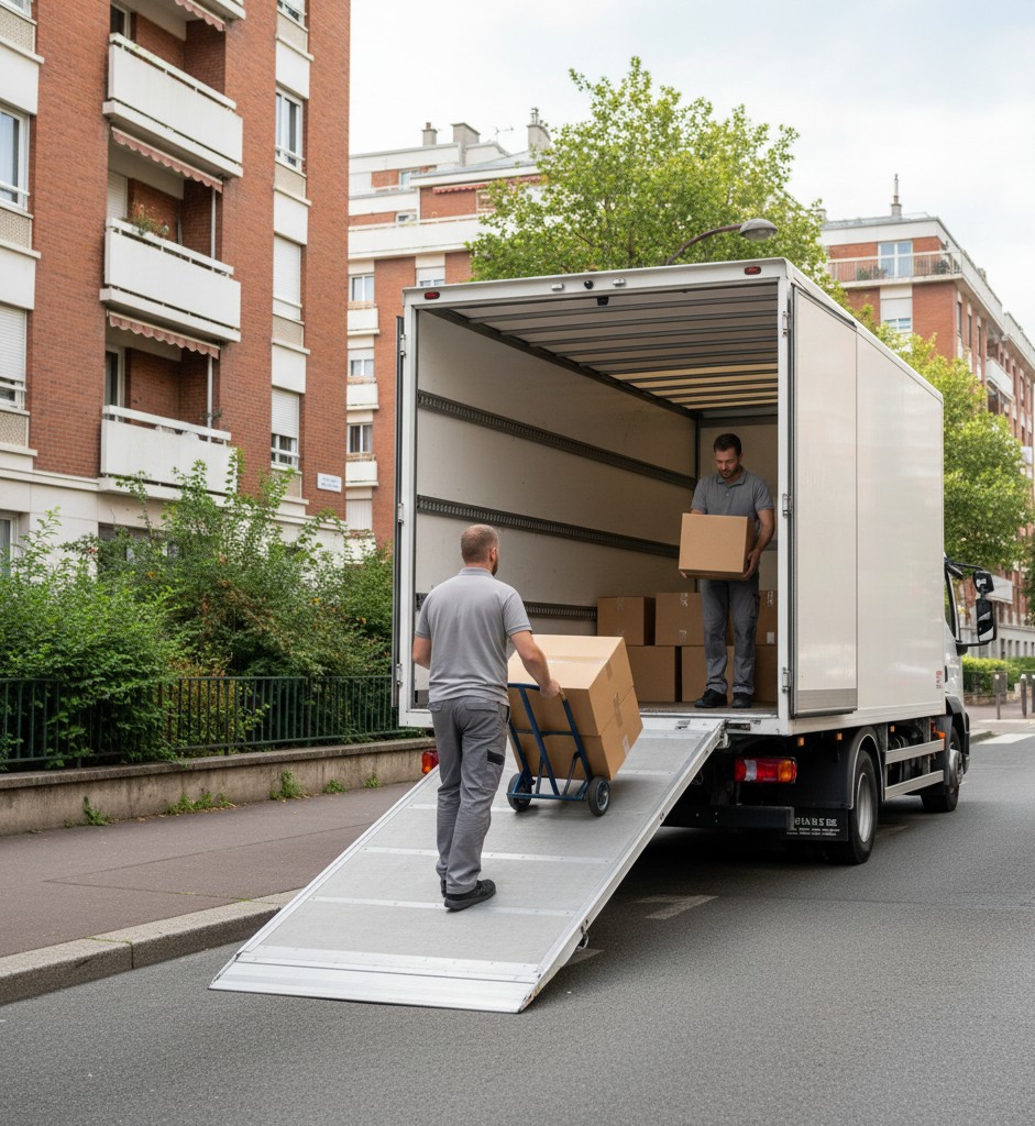 Camion demenagement rue Vaulx-en-Velin avec demenageurs professionnels